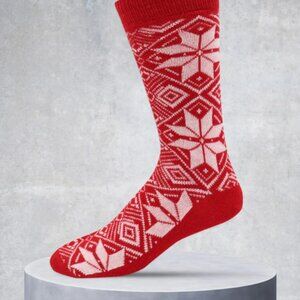 Red Fairisle boot sock cashmere blend. Perfect Christmas Gift!
